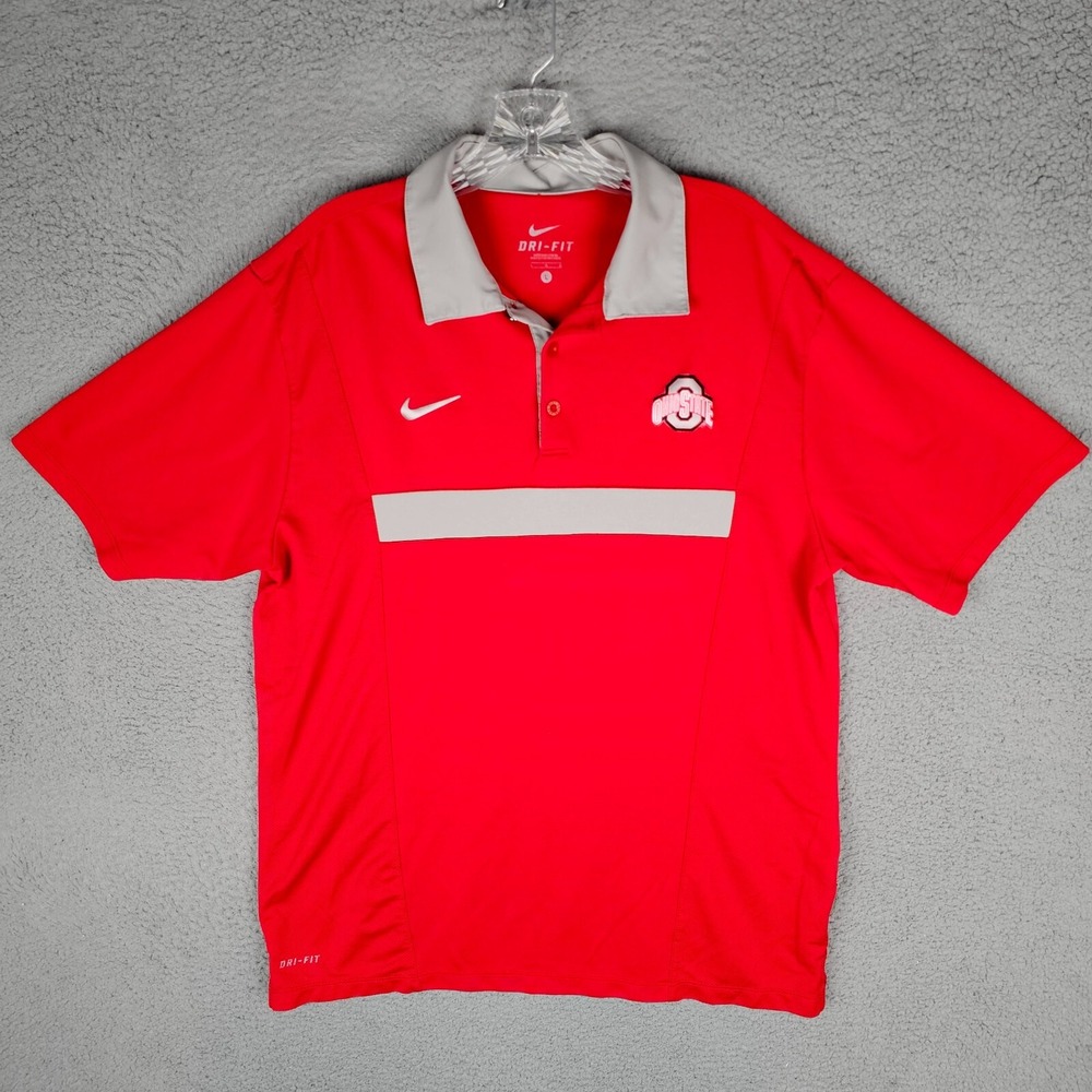 The Ohio State Buckeyes Shirt Men's Large Red Nike Dri-Fit Short Sleeve Polo